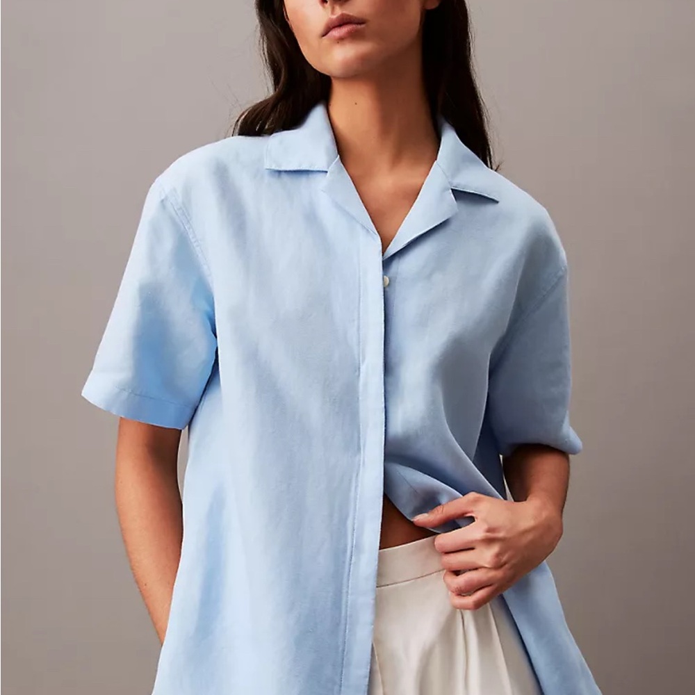 Linen Blend Camp Button-Down Shirt from Calvin Klein - NWT